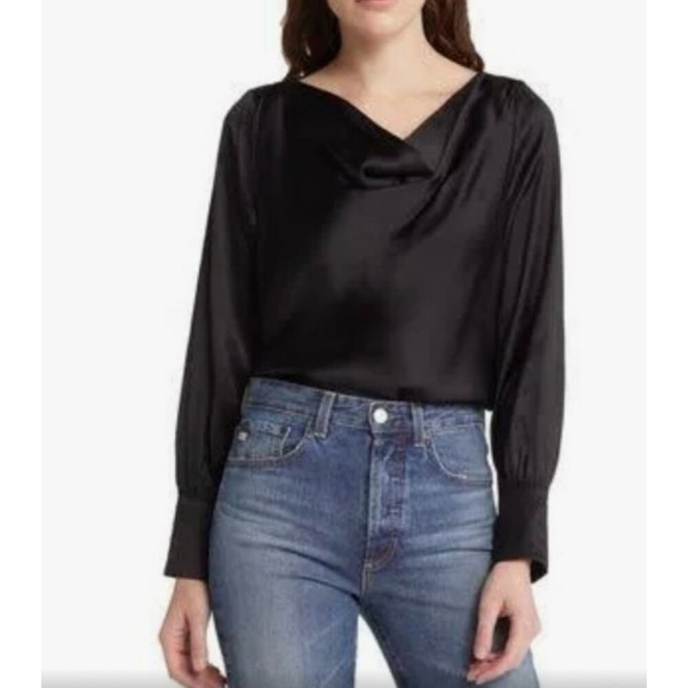 & Other Stories New Womens Satin Cowl Neck Long Sleeve Shiny Blouse Black Size 6